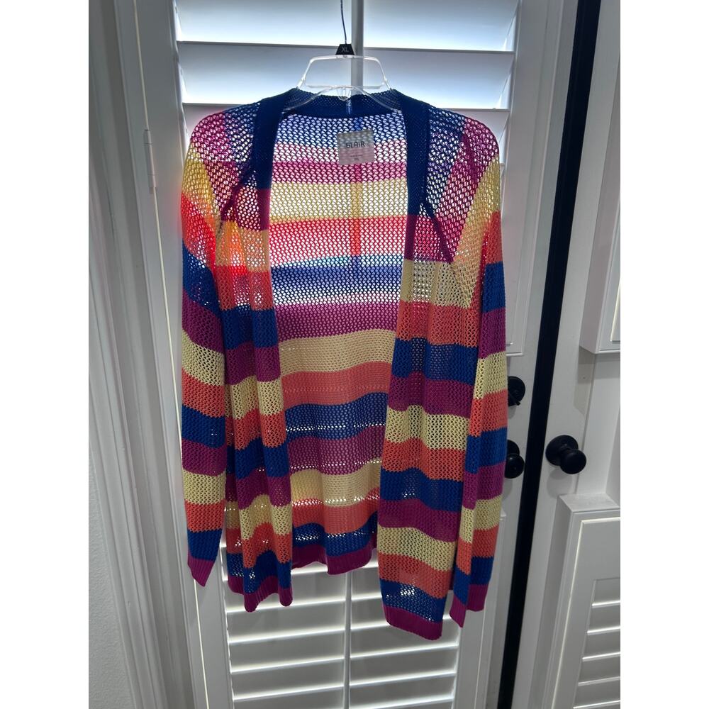 BLAIR Multicolor Colorblock Open Knit Cardigan Size 2X-Large